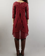 Load image into Gallery viewer, Chiffon Slip Dress/Lace Top with 3/4 Sleeves/Maternity Tunic Dress/Oversize Chiffon Tunic Dress Set/Casual Tunic Top(Q1801)