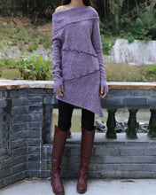 Load image into Gallery viewer, Long sweaters, Cowl neck sweater, off shoulder sweaters, tunic dress, Pullover sweater, oversized sweaters with thumb holes (Y1112)