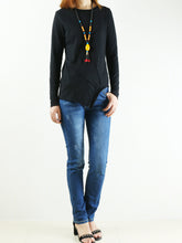 Load image into Gallery viewer, Women's Asymmetrical top/Cotton t-shirt/Long Sleeves Top/Crew Neck T-shirt/Customized Plus Size Clothing(Y1821) - lijingshop