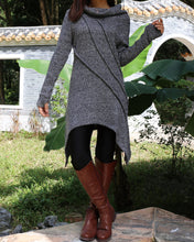 Load image into Gallery viewer, women's tunic dress/long sweater/sweater dress/wool tunic dress/off shoulder sweater/long sleeve top with thumbholes/knit tunic top for leggings(Q5115H)