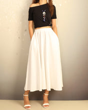 Load image into Gallery viewer, Flared skirt, Linen skirt, Elastic waist skirt, Boho skirt with pockets, high waist skirt(Q1065)