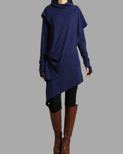 Load image into Gallery viewer, Cotton dress/High Neck Dress/Thumb hole Sleeves tunic/Womens Tunic Dress/Cotton Asymmetric T-shirt/Long Sleeve Tunic Top/Oversized Shirt/Casual T-shirt Customized(Y1535)