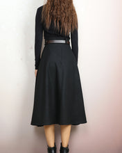 Load image into Gallery viewer, Wool skirt, Midi skirt, Winter skirt, Wool skirt with belt, custom made skirt, black skirt (Q2143)