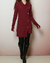 Load image into Gallery viewer, Tunic top for leggings, Cotton tunic dress, Rib knit top, Cotton tunic dress with thumbhole, long sleeve tunic, lightweight sweater (Y2169)