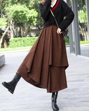 Load image into Gallery viewer, wide leg pants, wool skirt pants, womens black trousers, pants with pocket, winter pants(K1909) - lijingshop