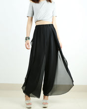 Load image into Gallery viewer, Elastic Waist Pants/Womens Chiffon Skirt Pants/Wide Leg trousers/High Waist Loose Trousers/Layered Flowy Pants/Black Pants(K1701)