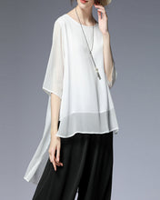 Load image into Gallery viewer, Women's asymmetrical chiffon tunic top/white blouse/oversized black t-shirt/short sleeve top(Y1931) - lijingshop