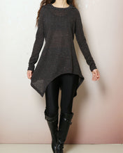 Load image into Gallery viewer, Asymmetrical knit tunic dress/Women's sweater dress/plus size hoodie/oversized tunic dress/casual customized top/Maternity dress/purple sweater (Q5101)