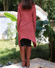 Load image into Gallery viewer, women's tunic dress/long sweater/sweater dress/wool tunic dress/off shoulder sweater/long sleeve top with thumbholes/knit tunic top for leggings(Q5115H)