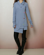 Load image into Gallery viewer, Tunic top for leggings, Cotton tunic dress, Rib knit top, Cotton tunic dress with thumbhole, long sleeve tunic, lightweight sweater (Y2169)