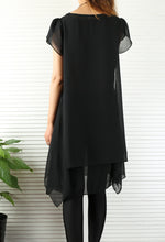 Load image into Gallery viewer, Women's chiffon dress/short sleeves tunic dress/Casual Tunic top/summer dress/customized oversized dress/black tunic top(Y1709) - lijingshop