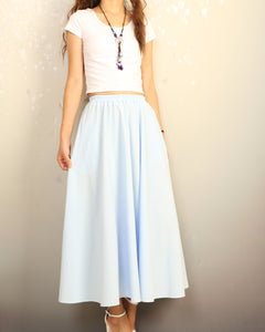 Elastic waist skirt, Midi linen skirt, Boho skirt with pockets, high waist skirt, flared skirt(Q1065)