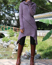 Load image into Gallery viewer, women's sweater/tunic dress/long sweater/sweater dress/wool tunic dress/off shoulder sweater/long sleeve top with thumbholes/knit tunic top for leggings(Q5115H)