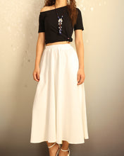 Load image into Gallery viewer, Flared skirt, Linen skirt, Elastic waist skirt, Boho skirt with pockets, high waist skirt(Q1065)