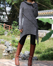 Load image into Gallery viewer, women's tunic dress/long sweater/sweater dress/wool tunic dress/off shoulder sweater/long sleeve top with thumbholes/knit tunic top for leggings(Q5115H)
