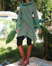 Load image into Gallery viewer, women's sweater/tunic dress/long sweater/sweater dress/wool tunic dress/off shoulder sweater/long sleeve top with thumbholes/knit tunic top for leggings(Q5115H)