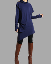 Load image into Gallery viewer, Cotton dress/High Neck Dress/Thumb hole Sleeves tunic/Womens Tunic Dress/Cotton Asymmetric T-shirt/Long Sleeve Tunic Top/Oversized Shirt/Casual T-shirt Customized(Y1535)