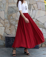 Load image into Gallery viewer, Women's chiffon skirt, maxi skirt, elastic waist skirt, long skirt, A-line skirt, customized summer skirt(Q2021)