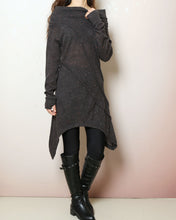 Load image into Gallery viewer, Knit tunic dress/women's off shoulder sweater dress/wool tunic dress/long sleeve top with thumbholes/knit tunic top for leggings(Q5115)