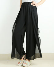 Load image into Gallery viewer, Womens Chiffon Skirt Pants/Elastic Waist Pants/Wide Leg trousers/High Waist Loose Trousers/Layered Flowy Pants/Black Pants(K1701)