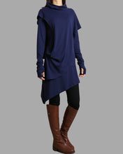 Load image into Gallery viewer, Cotton dress/High Neck Dress/Thumb hole Sleeves tunic/Womens Tunic Dress/Cotton Asymmetric T-shirt/Long Sleeve Tunic Top/Oversized Shirt/Casual T-shirt Customized(Y1535)