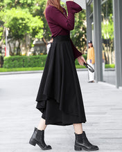 Load image into Gallery viewer, wool skirt pants, wide leg pants, womens black trousers, pants with pocket, winter pants(K1909) - lijingshop