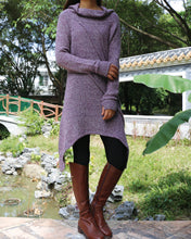 Load image into Gallery viewer, women's tunic dress/long sweater/sweater dress/wool tunic dress/off shoulder sweater/long sleeve top with thumbholes/knit tunic top for leggings(Q5115H)