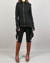 Load image into Gallery viewer, Asymmetric jacket, Jacket for women, jacket with hood, Women cotton jacket, Black Hooded Coat, Thumb Holes, Extravagant Unique coat(Y1180)