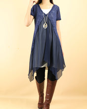 Load image into Gallery viewer, Women's 2 pieces dress, layered tunic dress set, cotton tank dress, chiffon dress, short sleeve dress, summer dress (Q1505)