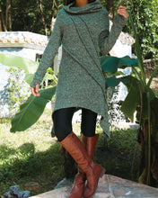 Load image into Gallery viewer, women's sweater dress/wool tunic dress/off shoulder sweater/long sleeve top with thumbholes/knit tunic top for leggings(Q5115H)