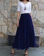Load image into Gallery viewer, Women's chiffon skirt, maxi skirt, elastic waist skirt, long skirt, A-line skirt, customized summer skirt(Q2021)