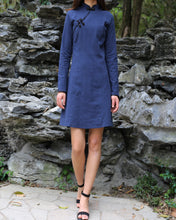 Load image into Gallery viewer, Cheongsam dress, Long sleeve dress, Linen dress, Chinese Vintage dress, Asian style lace dress, Modern Cheongsam, Qipao dress(Q1058L)