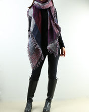 Load image into Gallery viewer, gray checked poncho, outdoor wrap, wool shawl, cashmere scarf, blanket shawl, oversized wrap(P1811) - lijingshop