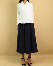 Load image into Gallery viewer, Linen top, long sleeve shirt, white Chinese style top, antiquity tops, linen blouse, t-shirt with ties(Y1063)