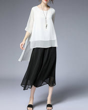 Load image into Gallery viewer, Women's asymmetrical chiffon tunic top/white blouse/oversized black t-shirt/short sleeve top(Y1931) - lijingshop