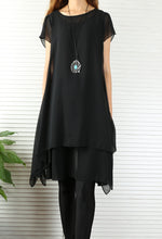 Load image into Gallery viewer, Women's chiffon dress/short sleeves tunic dress/Casual Tunic top/summer dress/customized oversized dress/black tunic top(Y1709) - lijingshop
