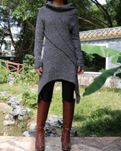 Load image into Gallery viewer, women's sweater/tunic dress/long sweater/sweater dress/wool tunic dress/off shoulder sweater/long sleeve top with thumbholes/knit tunic top for leggings(Q5115H)