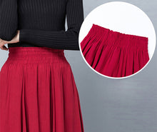 Load image into Gallery viewer, Women's linen skirt, maxi skirt, embroidered skirt, elastic waist skirt, flare skirt, cotton skirt, high waist skirt, long skirt, A-line skirt Q0056