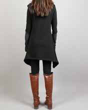 Load image into Gallery viewer, Asymmetric jacket, Jacket for women, jacket with hood, Women cotton jacket, Black Hooded Coat, Thumb Holes, Extravagant Unique coat(Y1180)