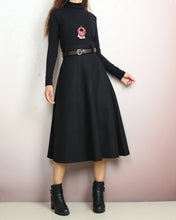 Load image into Gallery viewer, Winter skirt, Wool skirt with belt, custom made skirt, midi skirt, black skirt (Q2143)