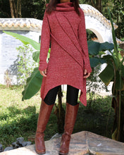 Load image into Gallery viewer, women's tunic dress/long sweater/sweater dress/wool tunic dress/off shoulder sweater/long sleeve top with thumbholes/knit tunic top for leggings(Q5115H)