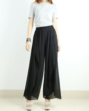 Load image into Gallery viewer, Womens Chiffon Skirt Pants/Elastic Waist Pants/Wide Leg trousers/High Waist Loose Trousers/Layered Flowy Pants/Black Pants(K1701)