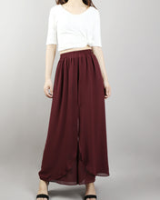 Load image into Gallery viewer, Elastic Waist Pants/Womens Chiffon Skirt Pants/Wide Leg trousers/High Waist Loose Trousers/Layered Flowy Pants/Black Pants(K1006)
