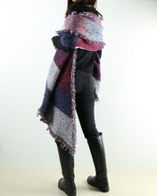 Load image into Gallery viewer, gray checked poncho, outdoor wrap, wool shawl, cashmere scarf, blanket shawl, oversized wrap(P1811) - lijingshop