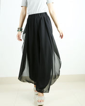 Load image into Gallery viewer, Womens Chiffon Skirt Pants/Elastic Waist Pants/Wide Leg trousers/High Waist Loose Trousers/Layered Flowy Pants/Black Pants(K1701)