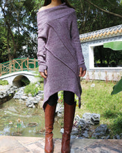 Load image into Gallery viewer, women's tunic dress/long sweater/sweater dress/wool tunic dress/off shoulder sweater/long sleeve top with thumbholes/knit tunic top for leggings(Q5115H)
