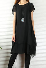 Load image into Gallery viewer, Women's chiffon dress/short sleeves tunic dress/Casual Tunic top/summer dress/customized oversized dress/black tunic top(Y1709) - lijingshop