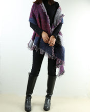Load image into Gallery viewer, wool shawl, gray checked poncho, cashmere scarf, outdoor wrap, blanket shawl, oversized wrap(P1811) - lijingshop