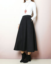 Load image into Gallery viewer, Wool skirt, warm skirt, Wool plus size skirt, winter skirt, custom made skirt, midi skirt, black skirt (Q2166)