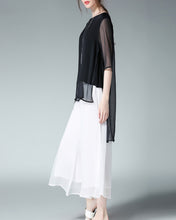 Load image into Gallery viewer, Women's white blouse/asymmetrical chiffon tunic top/oversized black t-shirt/short sleeve top(Y1931) - lijingshop